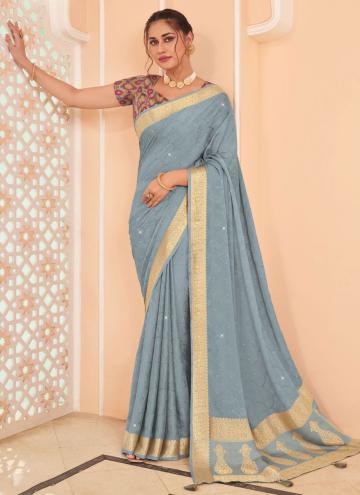 Silk Classic Designer Saree in Grey Enhanced with 