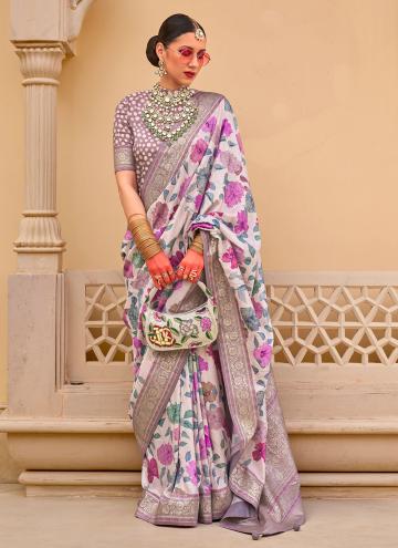 Silk Classic Designer Saree in Multi Colour Enhanced with Floral Print