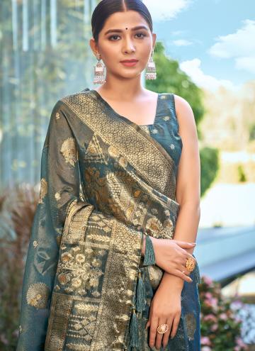 Silk Classic Designer Saree in Teal Enhanced with Woven