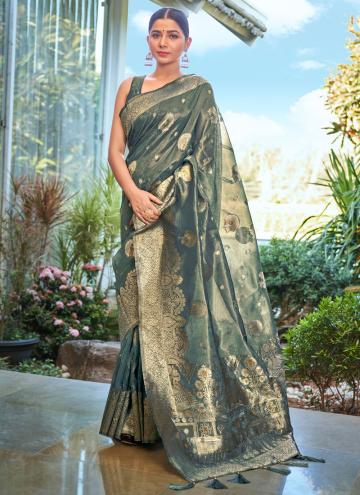 Silk Classic Designer Saree in Teal Enhanced with 