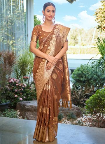 Silk Contemporary Saree in Brown Enhanced with Woven
