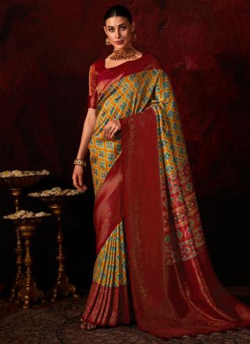 Silk Contemporary Saree in Multi Colour Enhanced with Digital Print