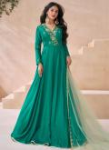 Silk Designer Gown in Green Enhanced with Embroidered - 2