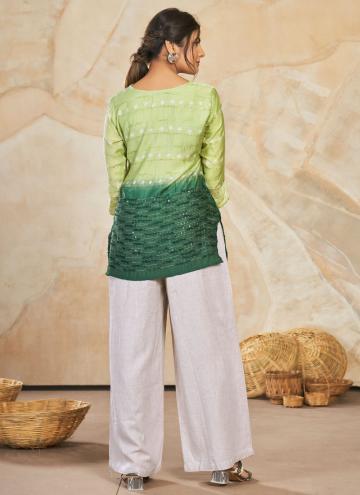 Silk Designer Kurti in Green Enhanced with Embroidered