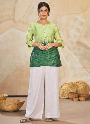 Silk Designer Kurti in Green Enhanced with Embroid