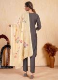 Silk Designer Salwar Kameez in Grey Enhanced with Embroidered - 1