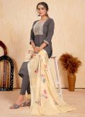 Silk Designer Salwar Kameez in Grey Enhanced with Embroidered - 2