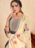 Silk Designer Salwar Kameez in Grey Enhanced with Embroidered - 3
