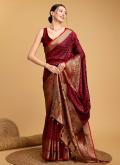 Silk Designer Saree in Maroon Enhanced with Jacquard Work - 3
