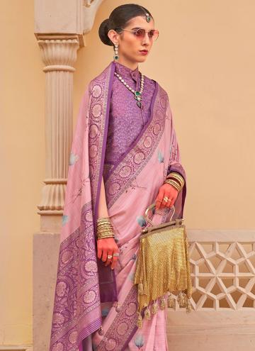 Silk Designer Saree in Pink Enhanced with Floral Print