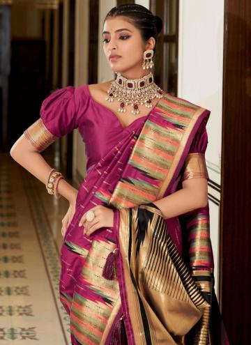 Silk Designer Saree in Pink Enhanced with Woven