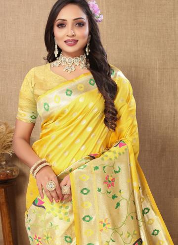 Silk Designer Saree in Yellow Enhanced with Woven