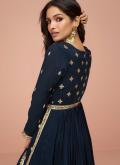 Silk Trendy Salwar Suit in Navy Blue Enhanced with Embroidered - 1