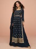 Silk Trendy Salwar Suit in Navy Blue Enhanced with Embroidered - 2