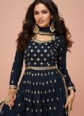 Silk Trendy Salwar Suit in Navy Blue Enhanced with Embroidered - 3