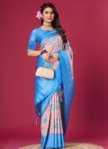 Silk Trendy Saree in Blue Enhanced with Digital Print - 3