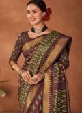 Silk Trendy Saree in Brown Enhanced with Printed - 1