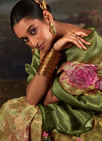 Silk Trendy Saree in Green Enhanced with Digital Print