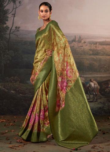 Silk Trendy Saree in Green Enhanced with Digital P