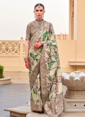 Silk Trendy Saree in Green Enhanced with Floral Pr