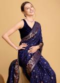 Silk Trendy Saree in Navy Blue Enhanced with Jacquard Work - 1