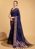 Silk Trendy Saree in Navy Blue Enhanced with Jacquard Work - 3