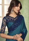 Silk Trendy Saree in Teal Enhanced with Border - 1