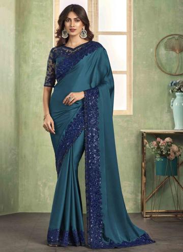 Silk Trendy Saree in Teal Enhanced with Border