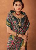 Silk Trendy Saree in Teal Enhanced with Printed - 1