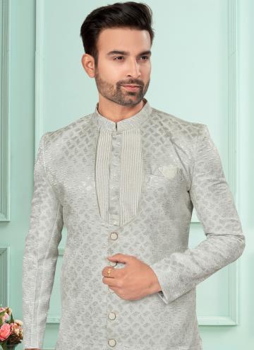 Silver Jacquard Fancy work Indo Western for Engagement