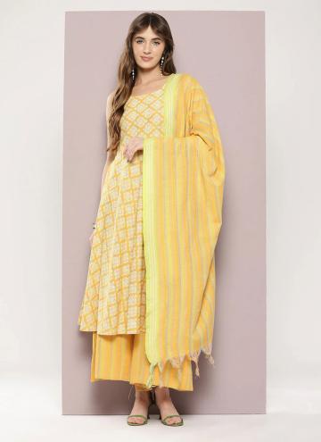 Strips Print Cotton  Yellow Salwar Suit