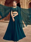 Teal A Line Lehenga Choli in Faux Georgette with Dimond - 1