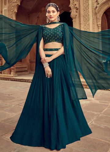 Teal A Line Lehenga Choli in Faux Georgette with Dimond