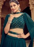 Teal A Line Lehenga Choli in Faux Georgette with Dimond - 2