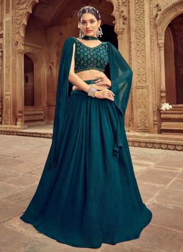 Teal A Line Lehenga Choli in Faux Georgette with Dimond