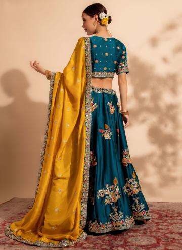Teal A Line Lehenga Choli in Organza with Embroidered