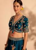 Teal A Line Lehenga Choli in Organza with Embroidered - 3