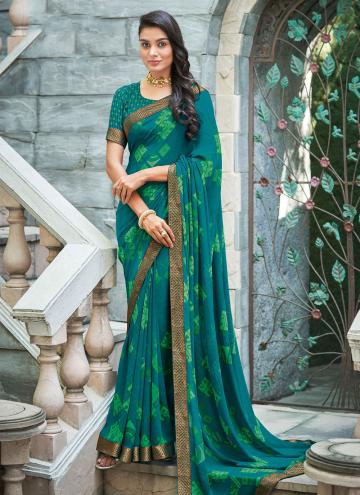 Teal Classic Designer Saree in Georgette with Prin