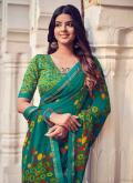 Teal color Georgette Trendy Saree with Printed - 1