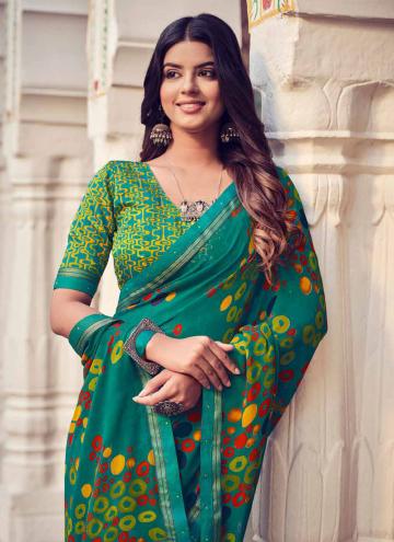Teal color Georgette Trendy Saree with Printed