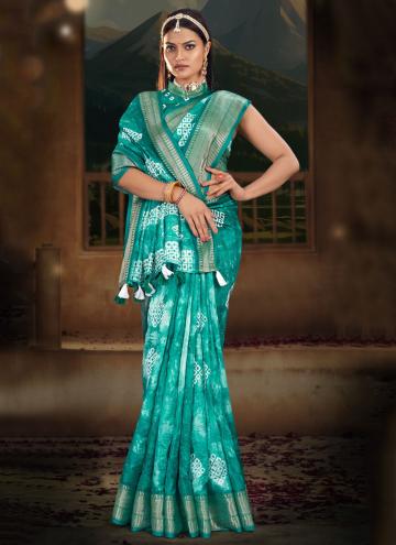 Teal Cotton  Digital Print Traditional Saree for Casual