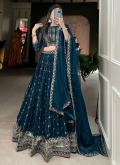 Teal Designer Lehenga Choli in Georgette with Embroidered - 2