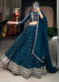 Teal Designer Lehenga Choli in Georgette with Embroidered - 3