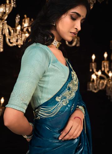 Teal Fancy Fabric Border Contemporary Saree for Engagement
