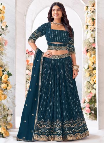 Teal Georgette Embroidered Readymade Lehenga Choli for Ceremonial