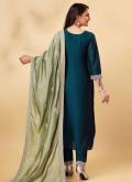 Teal Trendy Salwar Suit in Vichitra Silk with Cord - 1
