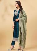 Teal Trendy Salwar Suit in Vichitra Silk with Cord - 2
