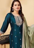 Teal Trendy Salwar Suit in Vichitra Silk with Cord - 4