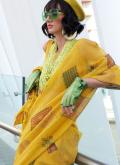 Tissue Contemporary Saree in Yellow Enhanced with Printed - 1