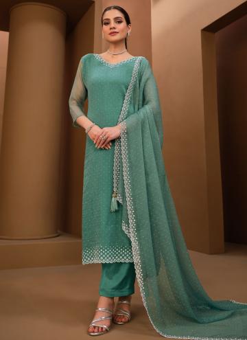 Turquoise Chiffon Swarovski Trendy Salwar Kameez f